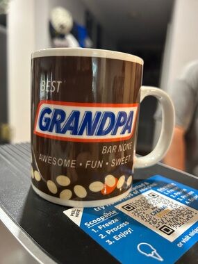Snickers theme Best Grandpa Ceramic Coffee Mug - Brown never used- sat on shelf